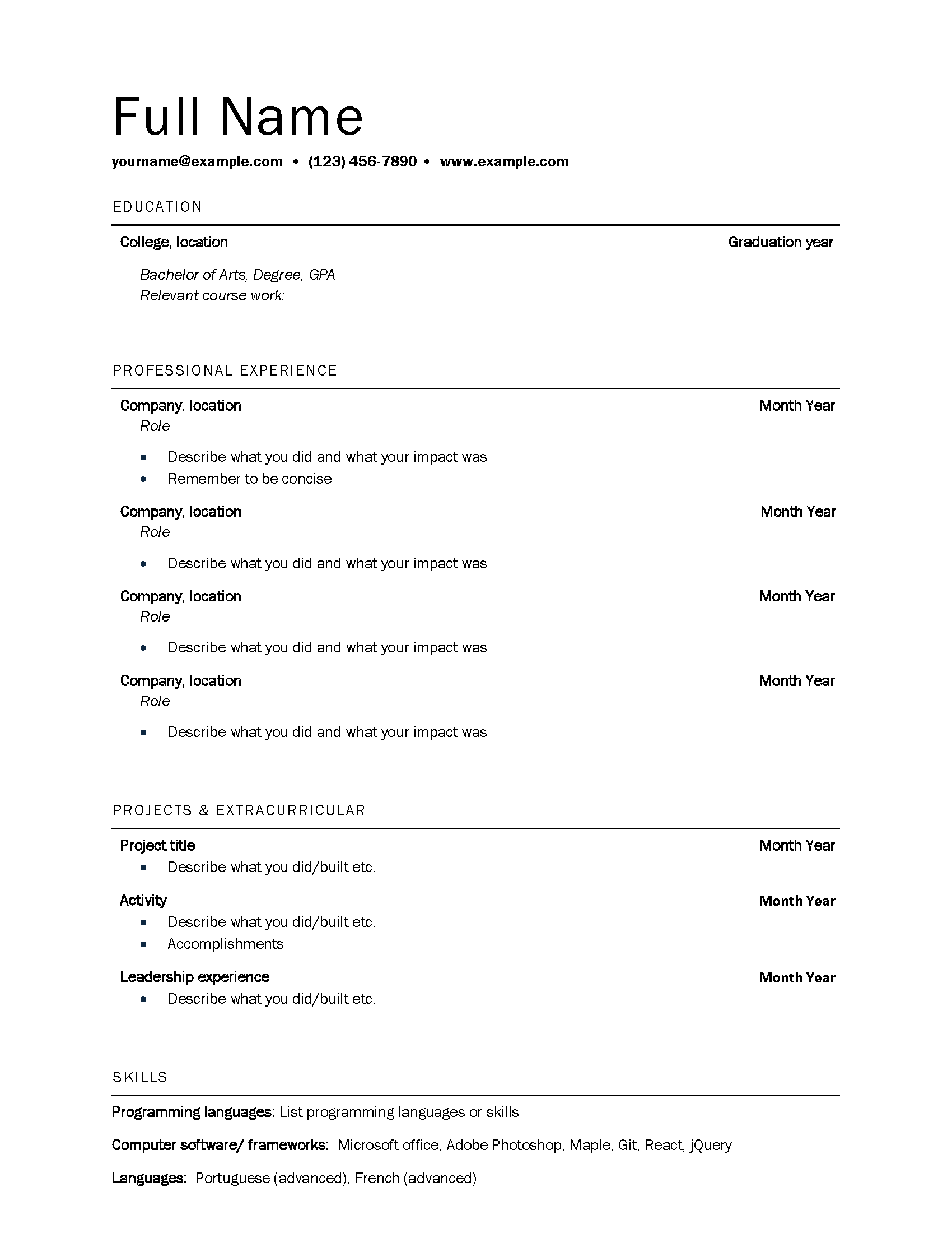 Basic Professional Resume