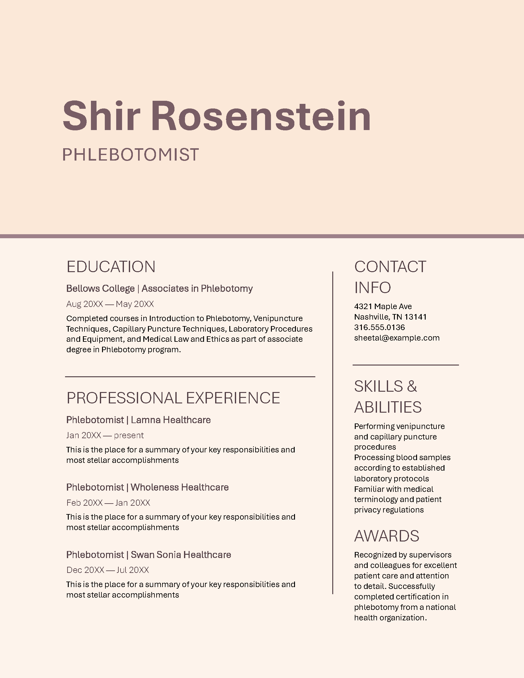 Extended ATS Healthcare Resume